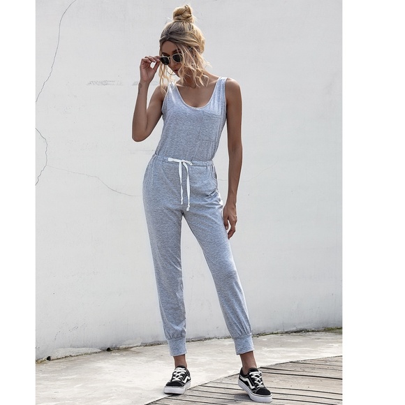 Rouge! Pants - Casual Grey Jumpsuit Drawstring Waist